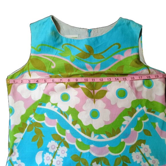 GUC: Vintage 60s Alex Colman Blue Mod Floral Shift Dress Size see desc - Picture 5 of 9